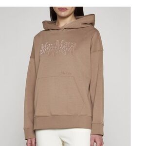 S' MaxMara Ottelia Velvet Logo Oversize Hoodie Sweatshirt in Camel Large